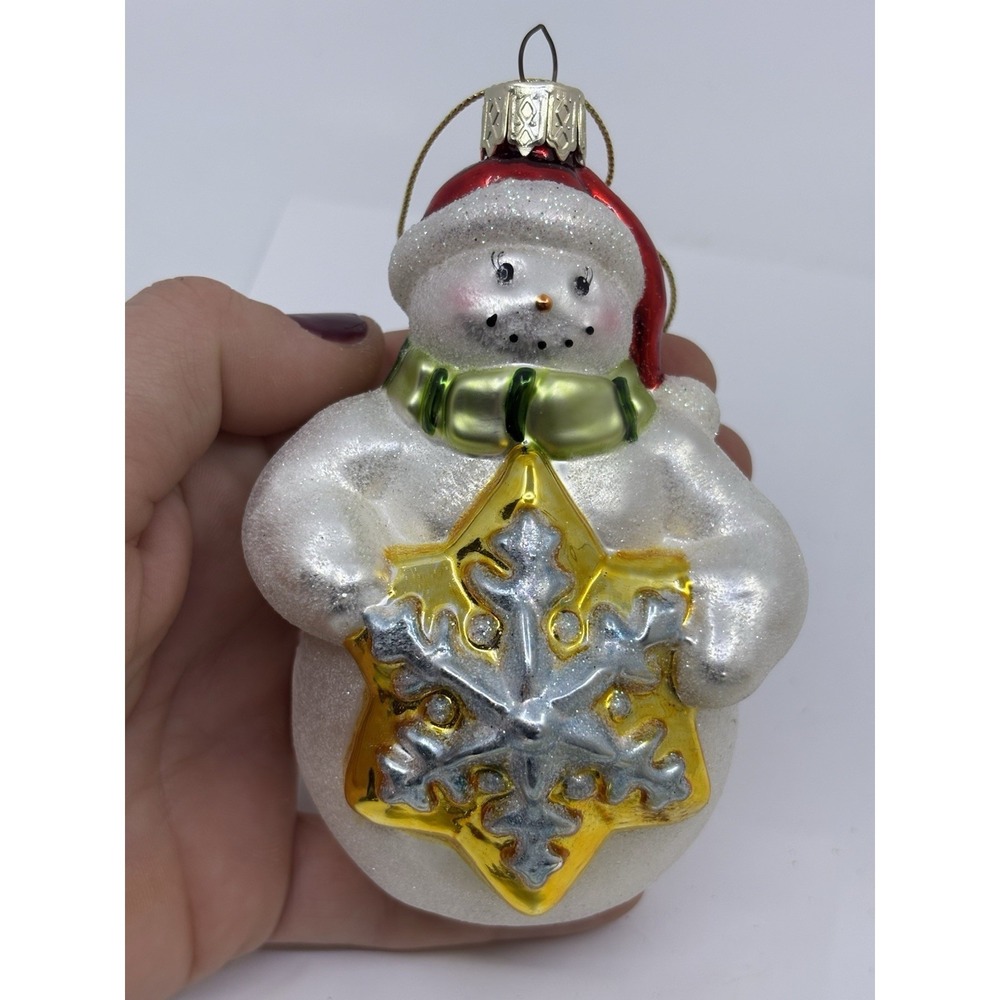 LAO-MAI Glass Snowman Holding Star Ornament Christmas